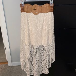 Cream, lacy high low skirt - S